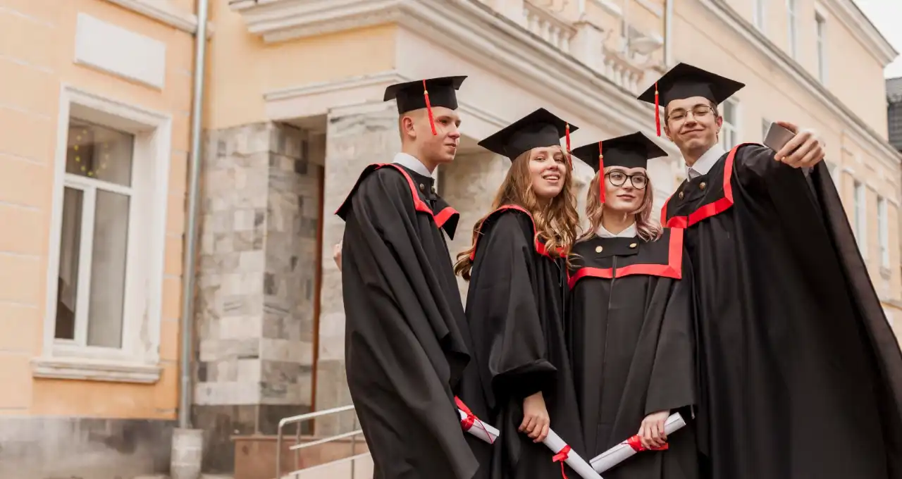 Students group in apron
